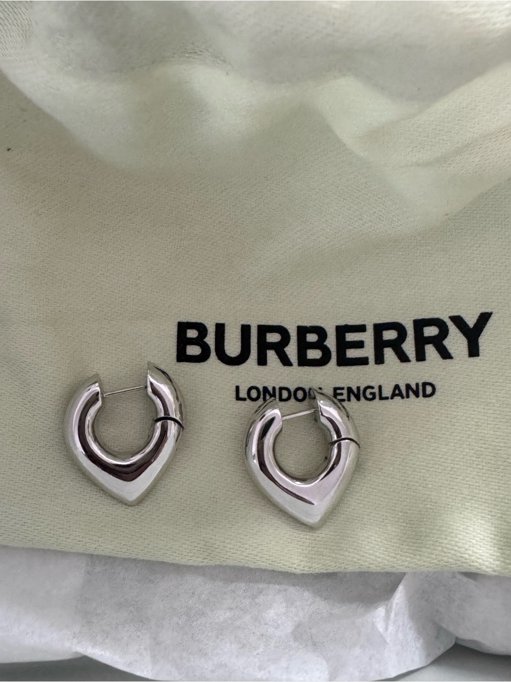 Burberry Polished Silver Heart Hoop Earrings